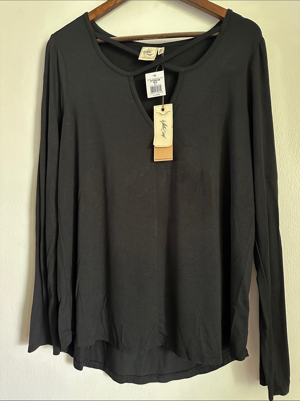 White Crow Black Long-Sleeve V-Neck Crisscross Detail Top